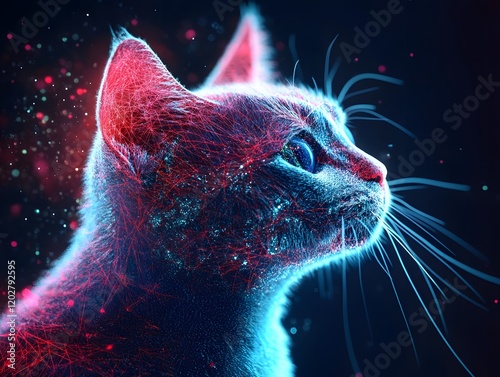 Neon Kitten: A Vibrant, Crystalline Cat Portrait photo