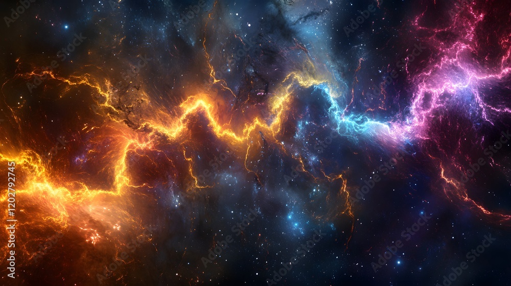 Fototapeta premium Cosmic Nebula with Vibrant Energy Streams and Stars