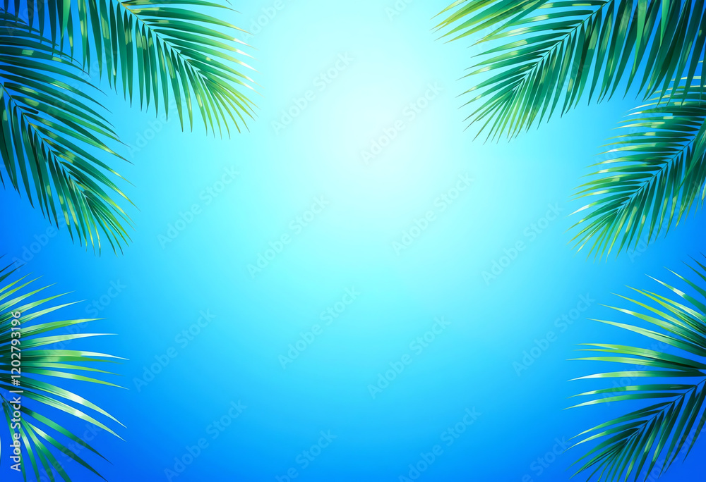 Fototapeta premium Tropical Summer Background with Palm Leaves and Blue Sky