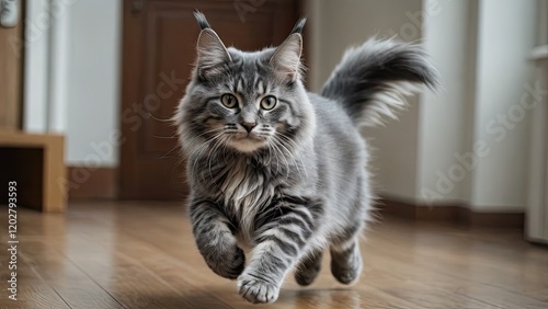 Blue maine coon cat in the living room