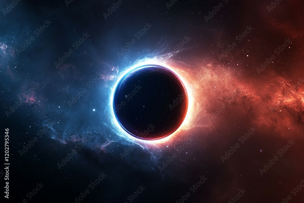 Fototapeta premium Large black hole is surrounded by a bright blue and red circle