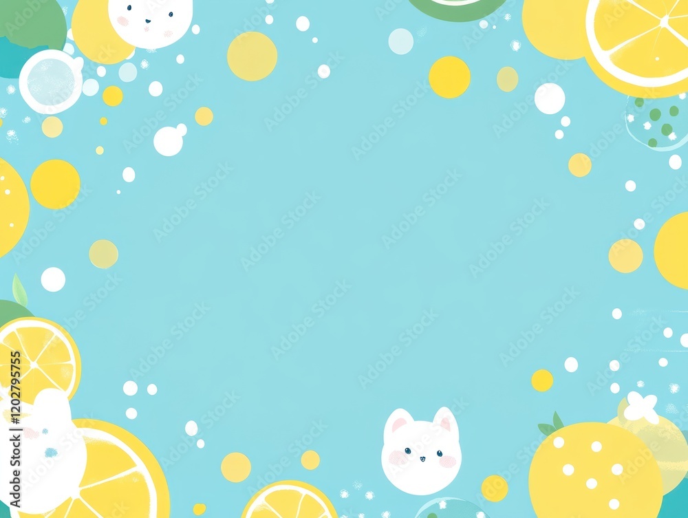 Lemons, Bubbles, and Cute Cats: A Delightful Summer Illustration Lemons, Bubbles, and Cute Cats: A Delightful Summer Illustration