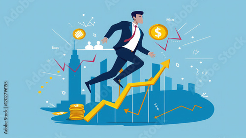 business man running on graph