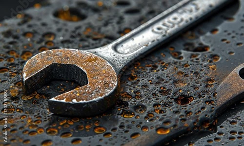 rusty wrench on dark background