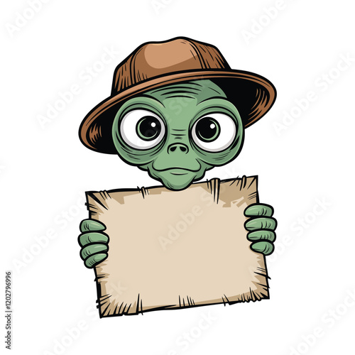 Alien vector, Alien Holding Sign vector art illustration