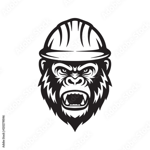 Gorilla Military Helmet vector art illustration, angry gorilla head vector Design element