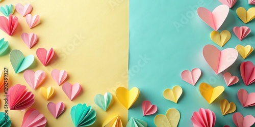 Pastel Paper Hearts on Dual-Tone Background A Festive Design