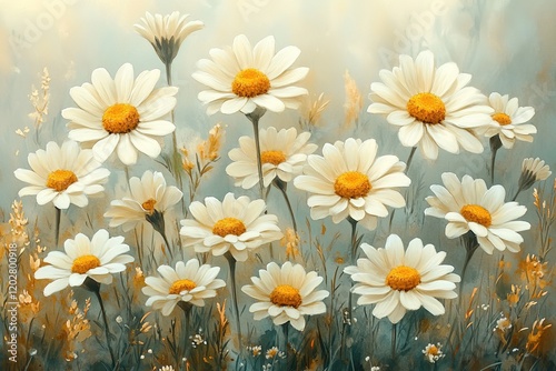 A vibrant field of daisies in soft hues, evoking a sense of tranquility and beauty.