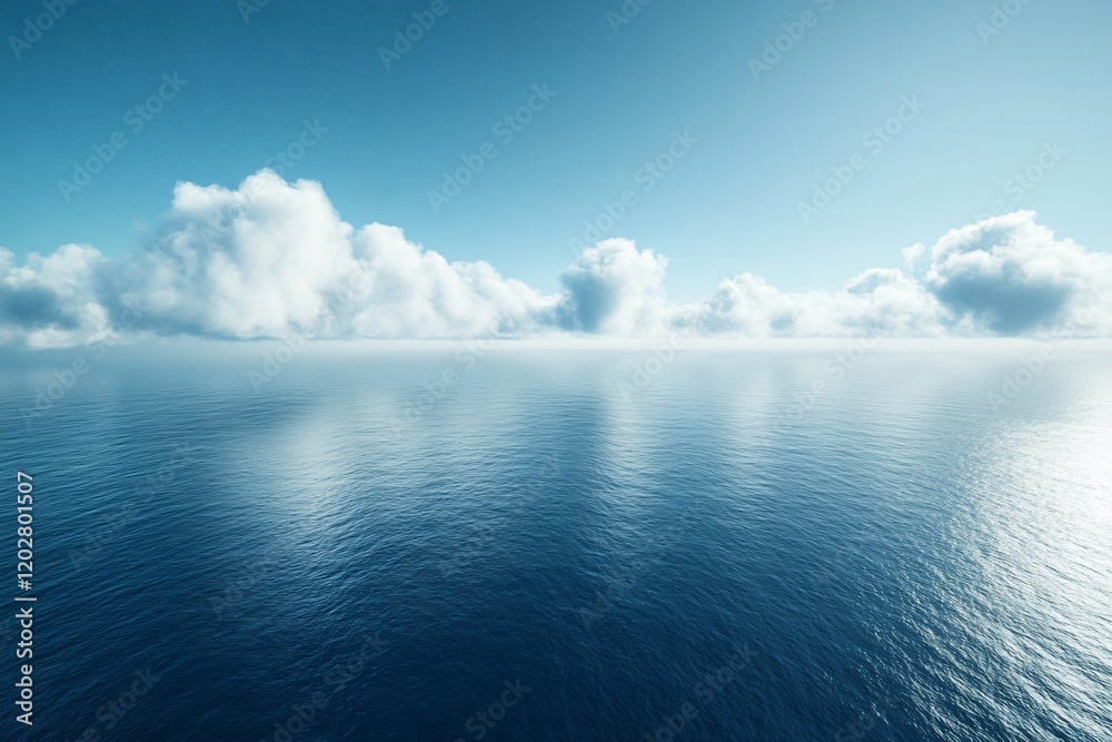 Calm ocean, blue sky, cloudscape, aerial view, serene background Calm ocean, blue sky, cloudscape, aerial view, serene background