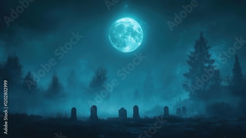 arafed view of a cemetery with a full moon in the background photo