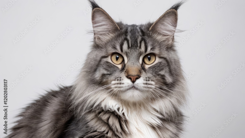 Obraz premium Portrait of Blue maine coon cat on grey background
