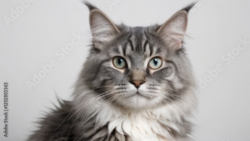 Portrait of Blue maine coon cat on grey background