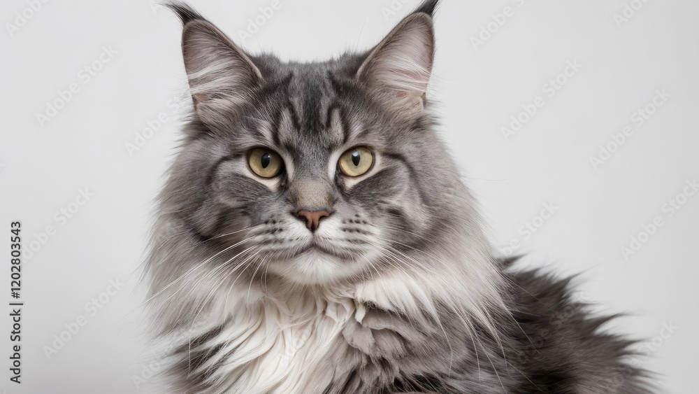 Obraz premium Portrait of Blue maine coon cat on grey background