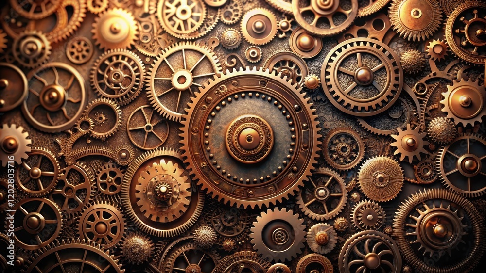 Intricate Golden Gears Interlocking in Complex Mechanical Harmony