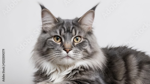 Portrait of Blue maine coon cat on grey background