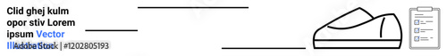 Plain black outline of a shoe, placeholders for text perpendicularly aligned, small checklist, minimal style. Ideal for fashion, design, organization, simplicity, modern themes, clean aesthetics