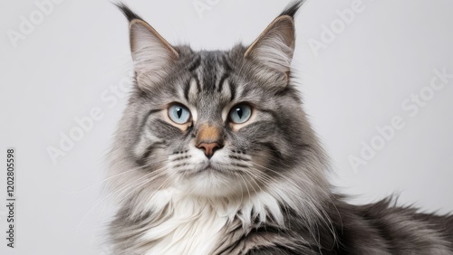 Portrait of Blue maine coon cat on grey background