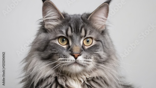 Portrait of Blue maine coon cat on grey background