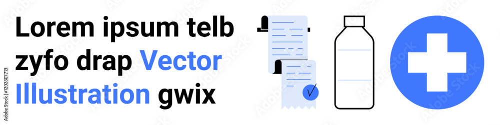 Medical forms with a clipboard and paper, a water bottle, and a blue health plus symbol. Ideal for healthcare, medical documentation, wellness programs, fitness, hydration reminders, health services Medical forms with a clipboard and paper, a water bottle, and a blue health plus symbol. Ideal for healthcare, medical documentation, wellness programs, fitness, hydration reminders, health services