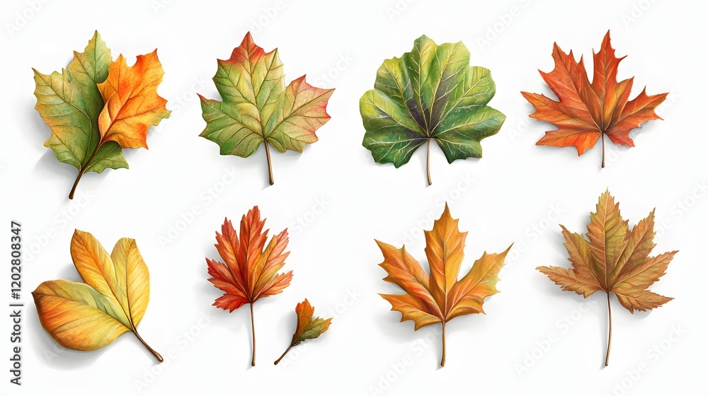Fototapeta premium Autumn Leaves Collection Diverse Colors and Shapes