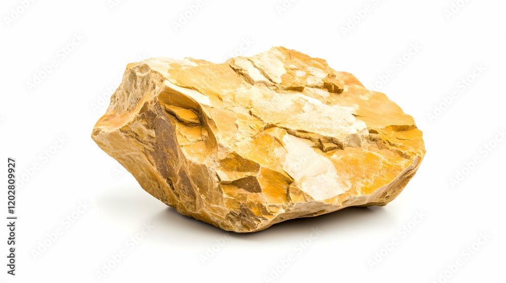 Rough yellow stone isolated on white background, geology sample, nature texture Rough yellow stone isolated on white background, geology sample, nature texture