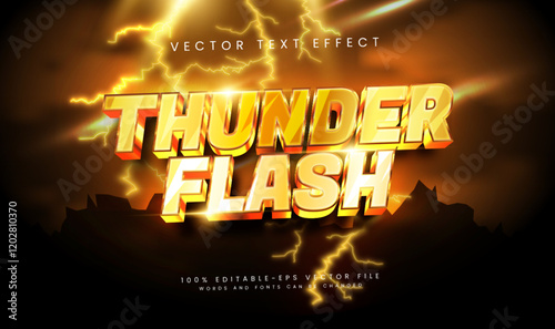Thunder flash lightning editable vector text effect, with yellow color