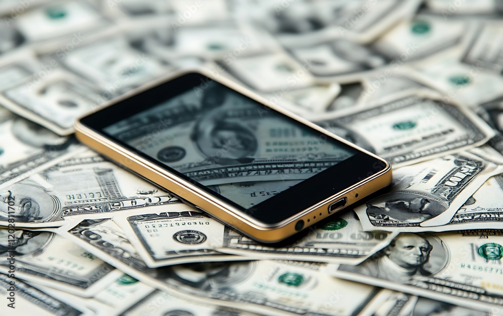 Fototapeta premium a cell phone on top of money