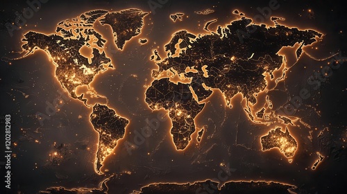 Glowing global map with cargo routes connecting major hubs, logistics network, 3D illustration