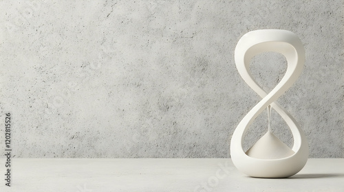 White infinity hourglass on concrete background; time, eternity concept; website banner