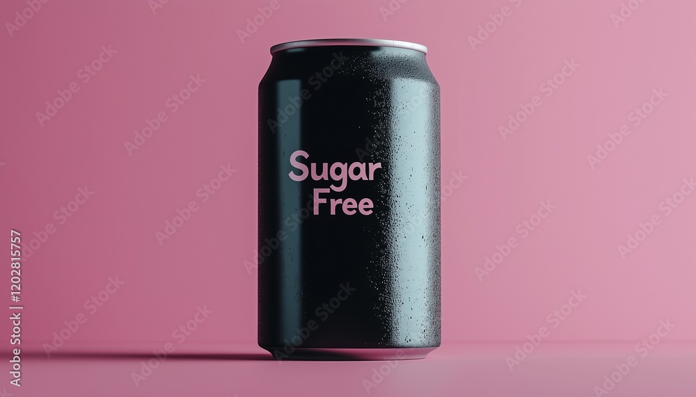 Black can drink sugar free container flavor package for product brand pink background Black can drink sugar free container flavor package for product brand pink background