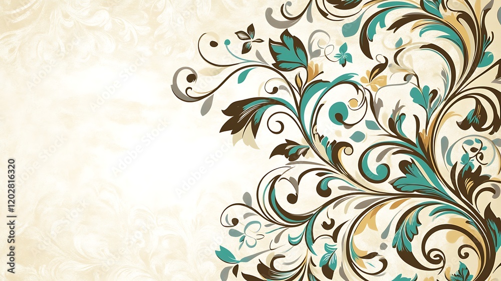 Elegant Teal Brown Floral Design Background Elegant Teal Brown Floral Design Background