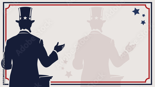Minimalist lower third for Presidents' Day featuring Abraham Lincoln's iconic silhouette, with soft patriotic patterns. Ideal for videos, presentations, and historical or patriotic content.