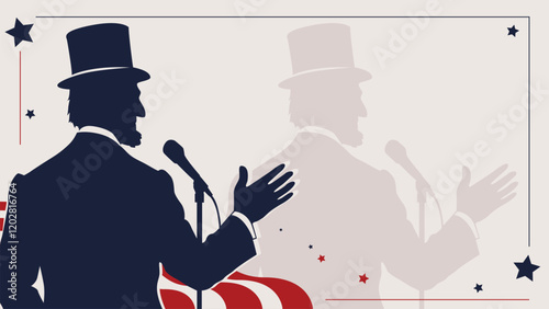 Presidents' Day lower third layout with Abraham Lincoln's silhouette. Iconic hat, soft patriotic stars, and stripes create an elegant, text-free design for videos and creative projects.