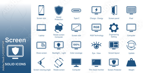Screen icon. Set of modern style icons about monitor technology, computer monitor, laptop.