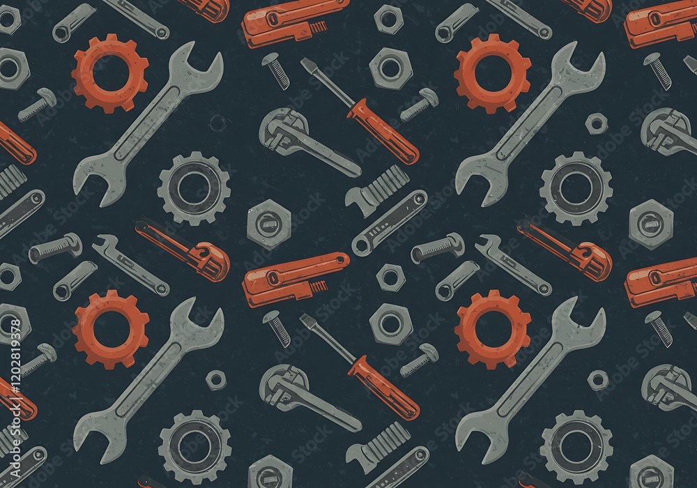 Repair and maintenance seamless background, vector mechanical fix service theme endless wallpaper, bolts and wrenches tiling pattern, elements can be used separately Repair and maintenance seamless background, vector mechanical fix service theme endless wallpaper, bolts and wrenches tiling pattern, elements can be used separately