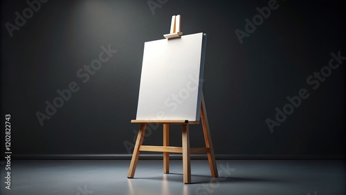 Blank White Vertical Canvas on Black Easel Mockup - 3D Rendering