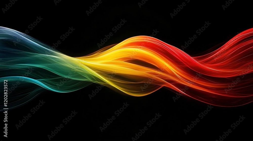 Obraz premium An abstract design showcasing vibrant flowing waves in red, yellow, and green against a black background, perfect for Black History Month events, posters, and art projects.