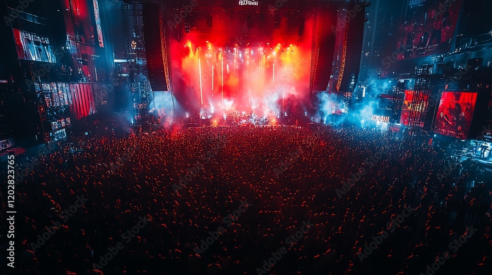 Naklejka premium Epic Concert: A Sea of Fans Under the Spotlight