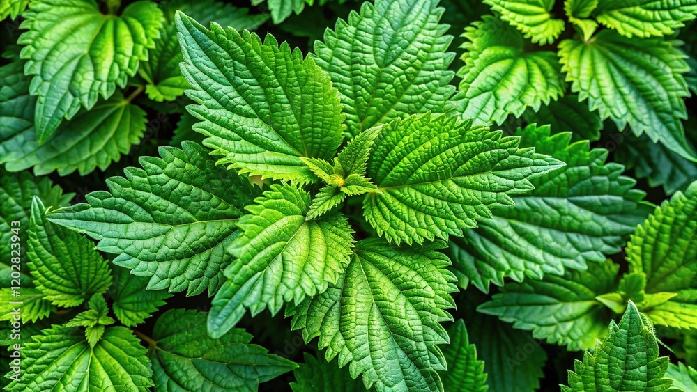 Close-up, top view of vibrant stinging nettle. Healthy, fresh, and ready to use. Close-up, top view of vibrant stinging nettle. Healthy, fresh, and ready to use.