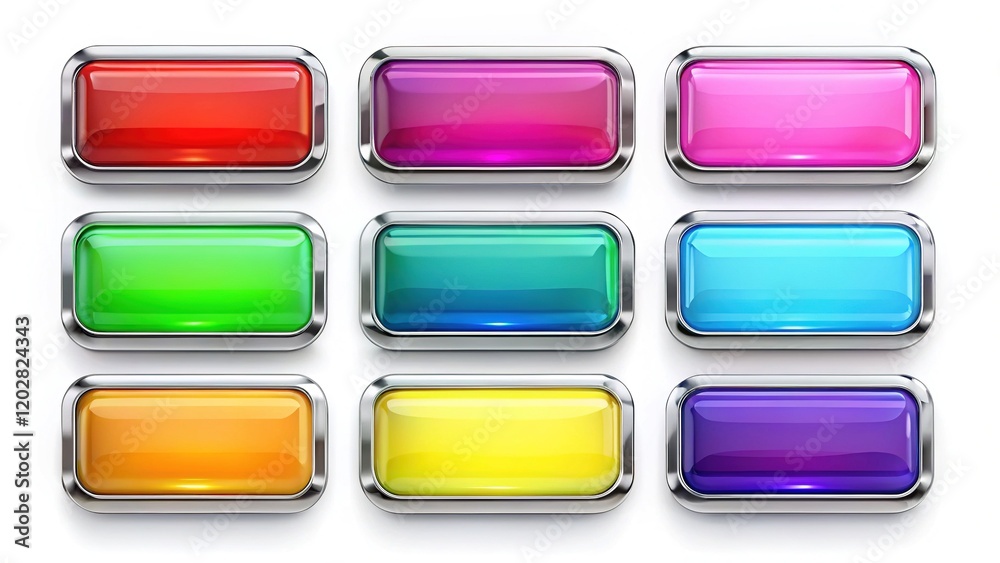 Colorful Glass Buttons, Chrome Frames, High-Resolution Colorful Glass Buttons, Chrome Frames, High-Resolution