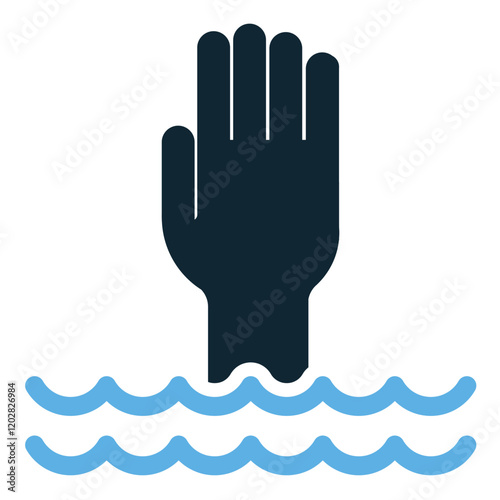 People Drowning for Help Icon Vector, A minimalist design showing a hand reaching out of water, symbolizing help, rescue emergency or crisis. Ideal for safety, support and awareness projects.