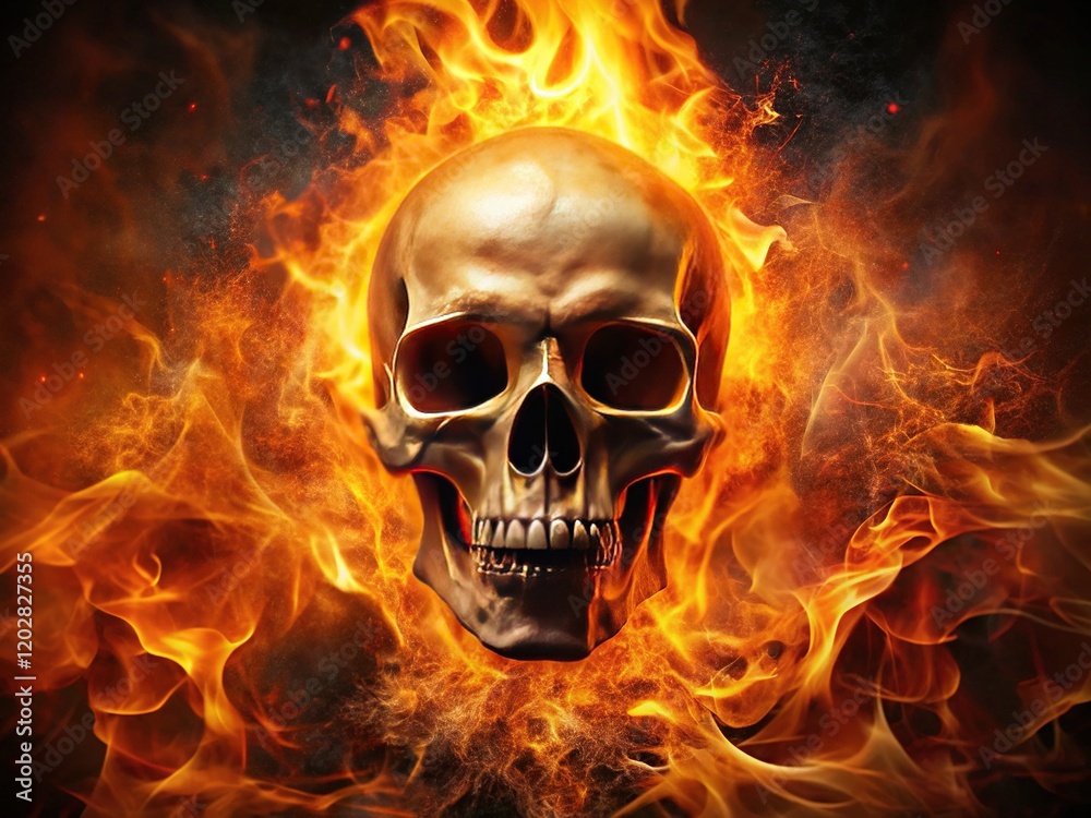 Fiery Skull Flame, Abstract Art, Burning Skull Fiery Skull Flame, Abstract Art, Burning Skull
