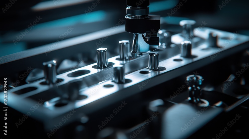 A close-up of a car engine being assembled with precision tools. A close-up of a car engine being assembled with precision tools.