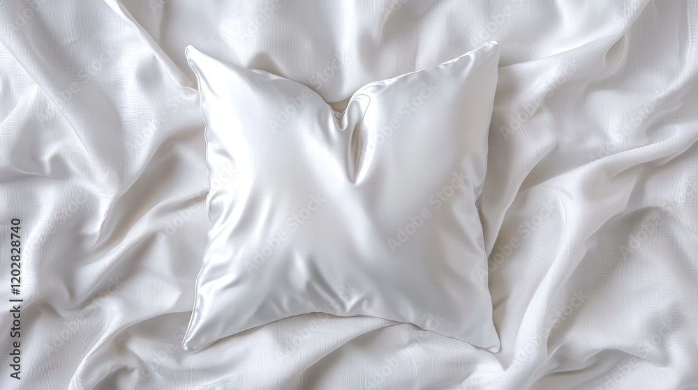 Obraz premium Elegant White Satin Pillow on Soft White Fabric Background