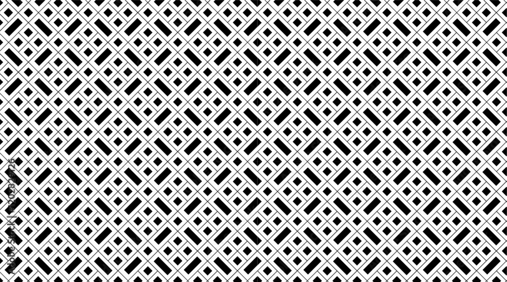 Fototapeta premium Seamless pattern design with square and line vector shape | Geometric shape pattern background for texture, textile, fabric, corporate, banner, presentation, flyer, futuristic with black-white color
