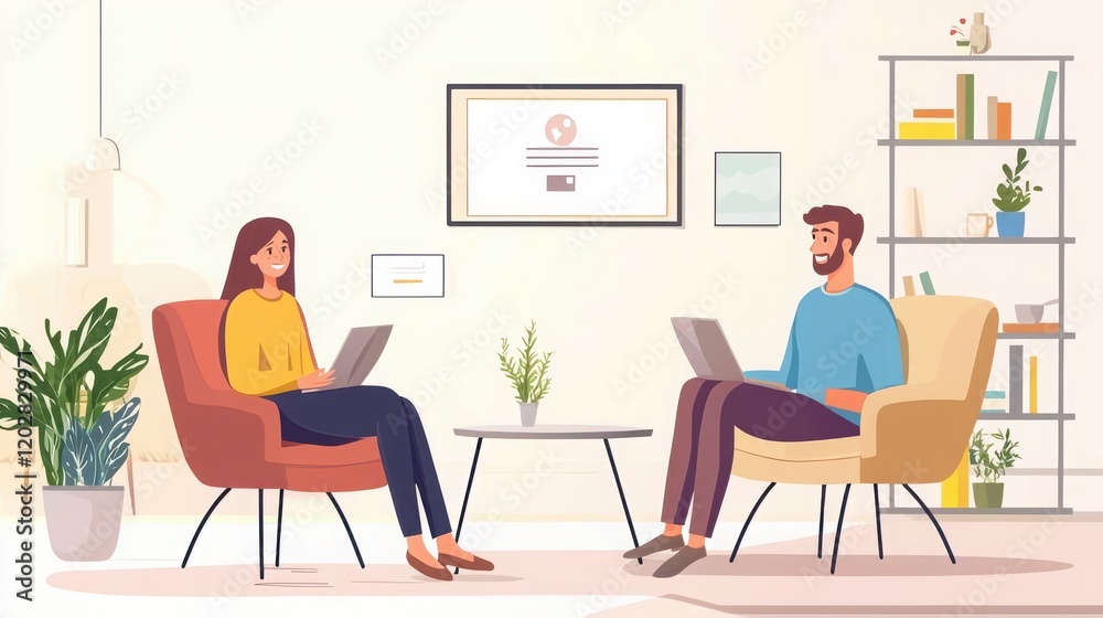 Video interview scene capturing the interaction between two participants discussing important topics over video chat Video interview scene capturing the interaction between two participants discussing important topics over video chat