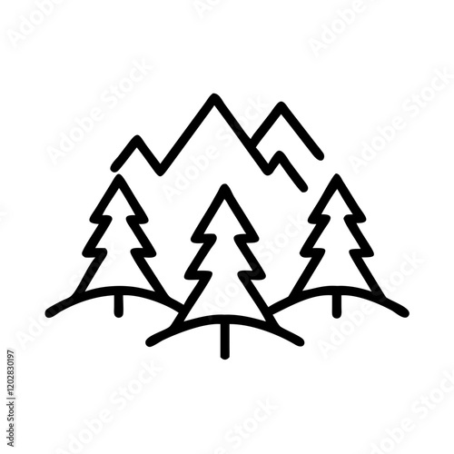 Simple black vector icon of trees in the mountains