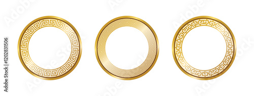 Greek circle pattern gold frame, round greek frame ornament, decorative frame, decoration elements vector illustration