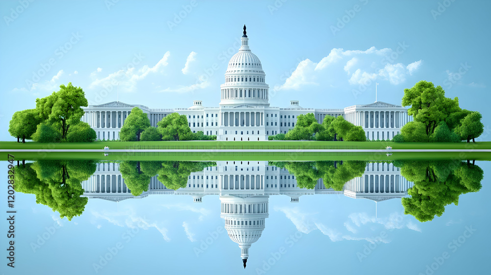 Fototapeta premium Capitol Building, DC, spring reflection, tourism
