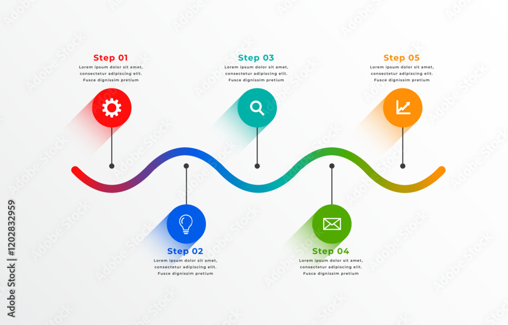 five step route map layout for business infographic milestone